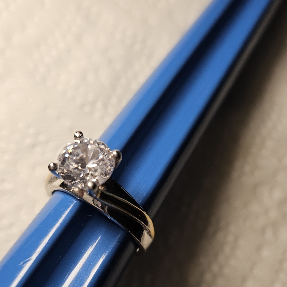 Vintage Engagement Ring Sterling Silver & Two-Tone Cut Clear CZ - Picture 2 of 6